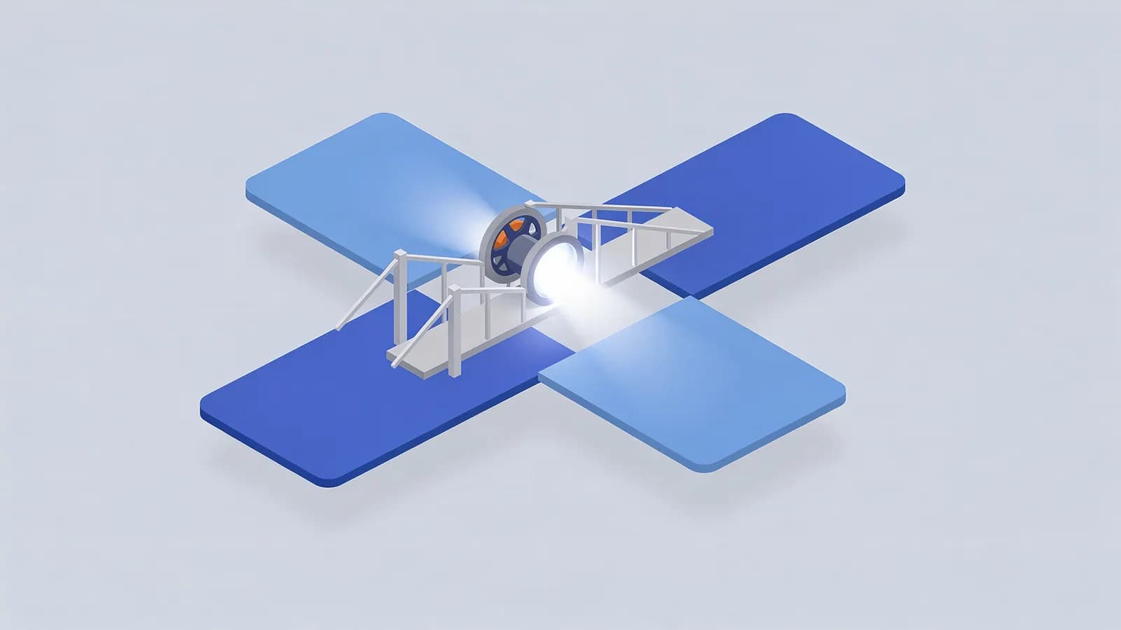 Bright light streams from a circular opening, bridging four platforms arranged in a cross, symbolizing a dofollow link.