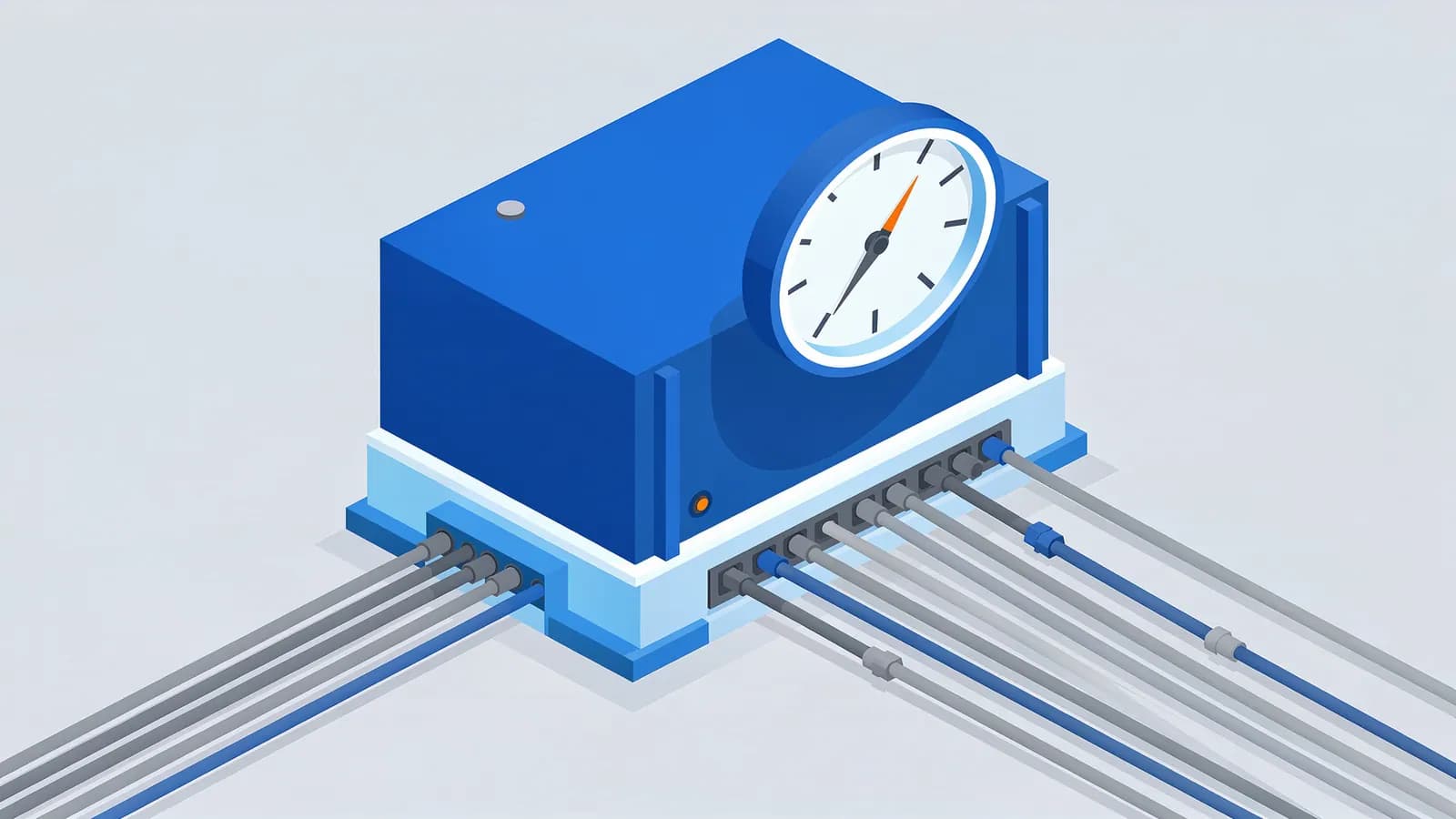 A data measurement device with a large gauge and numerous connected cables, illustrating Domain Rating.