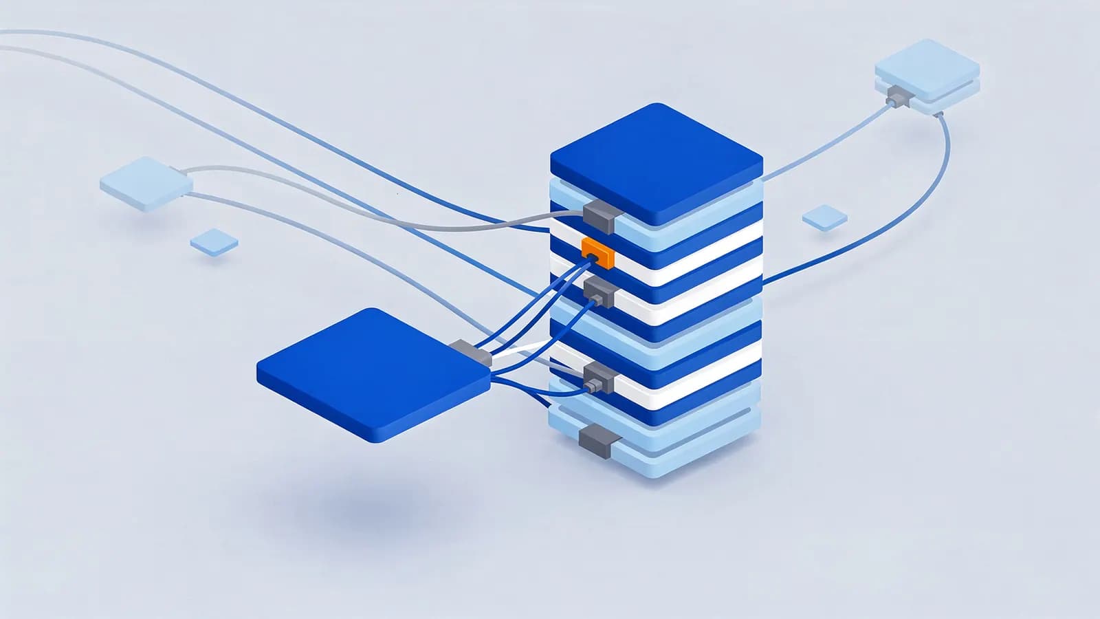 A large blue platform connected by cables to a tall server rack and smaller data points depicts the Skyscraper technique.