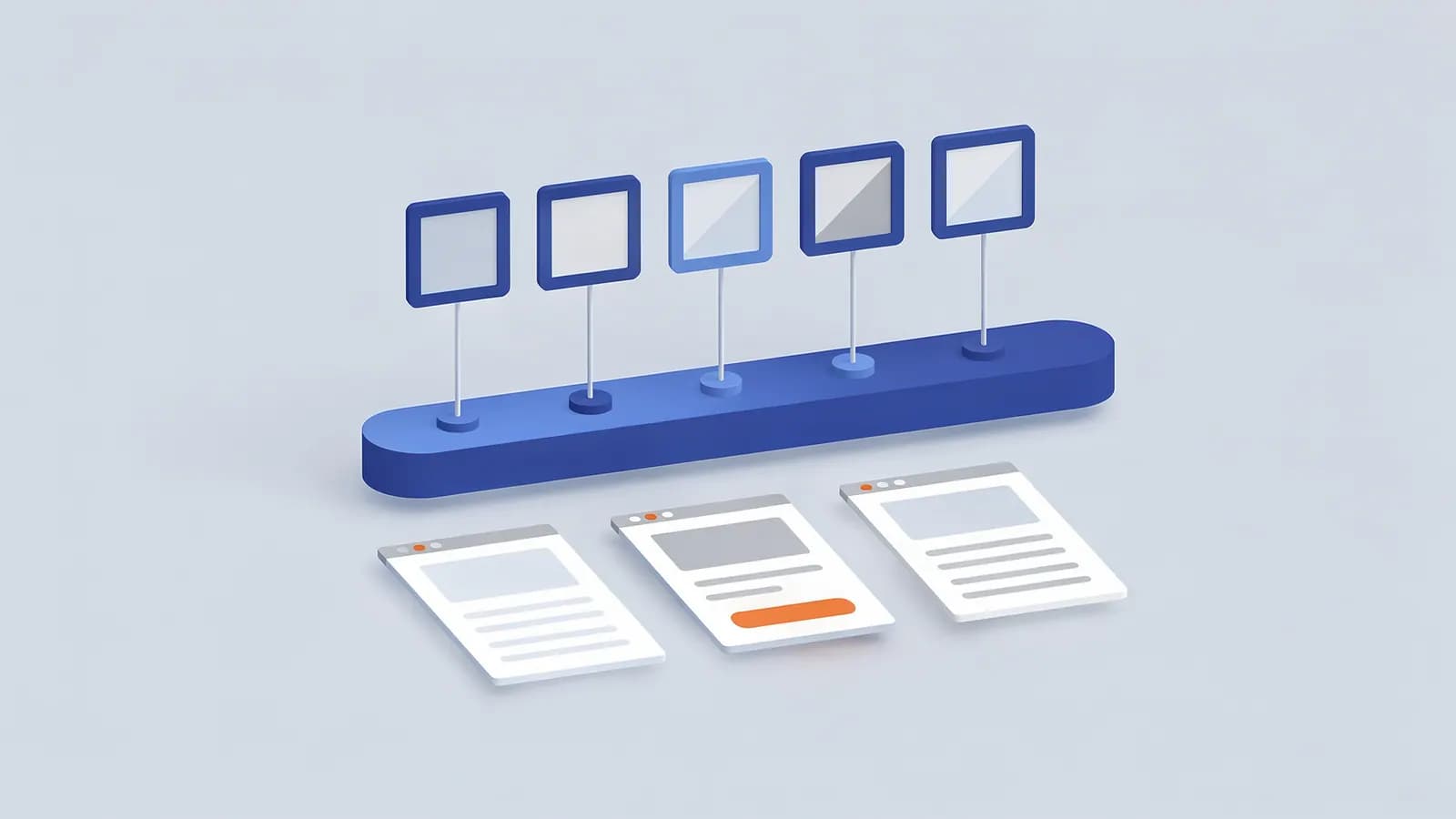 Five square displays on a stand above three web page mockups, visually representing an image pack.