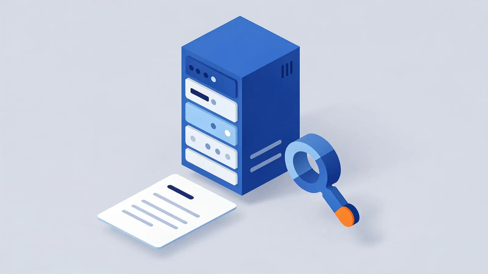 A server, document, and magnifying glass illustrating the rules and access control of an llms.txt file.