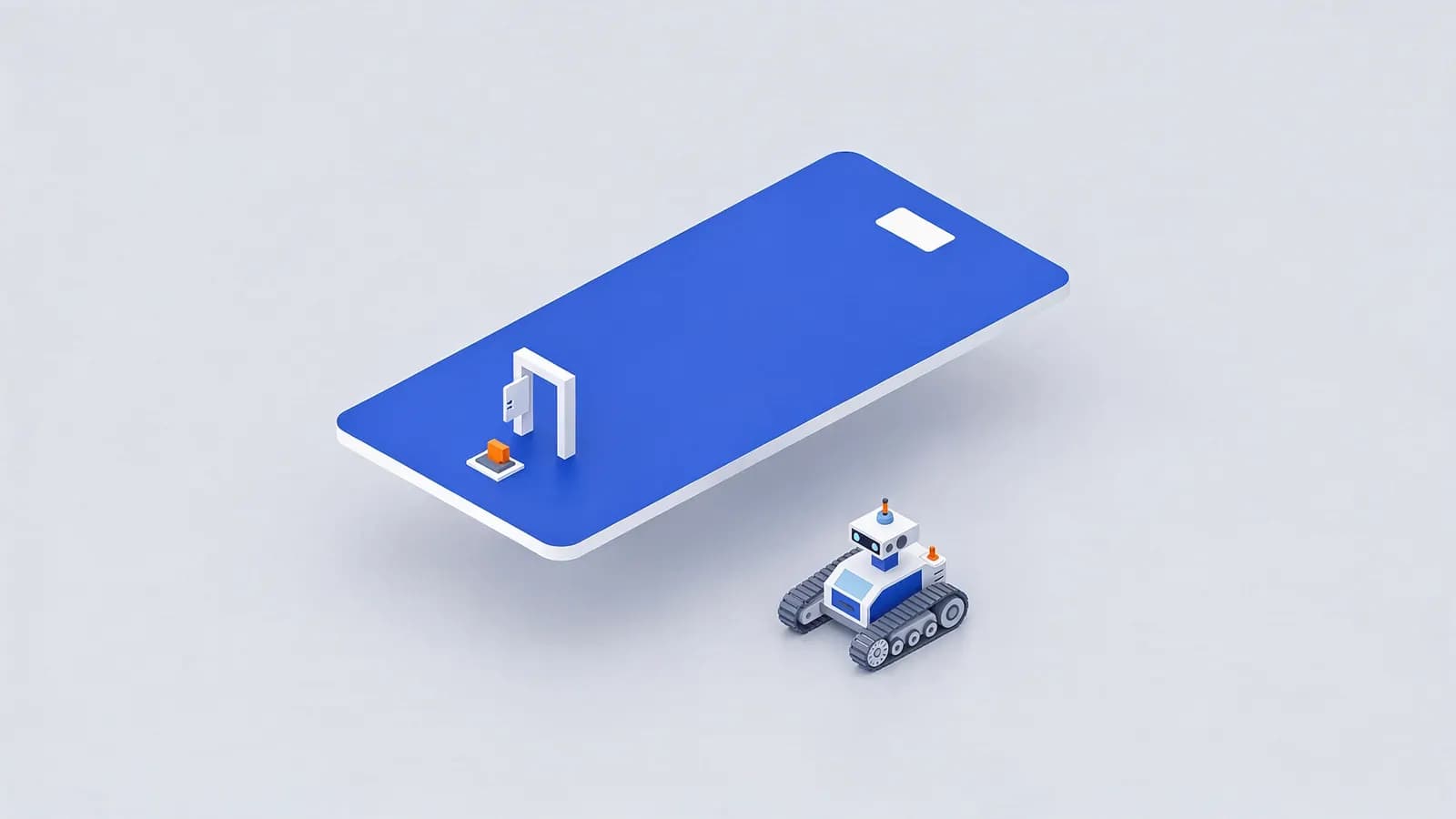A robot approaching a webpage with a gate and a block, symbolizing the directives of a meta robots tag.