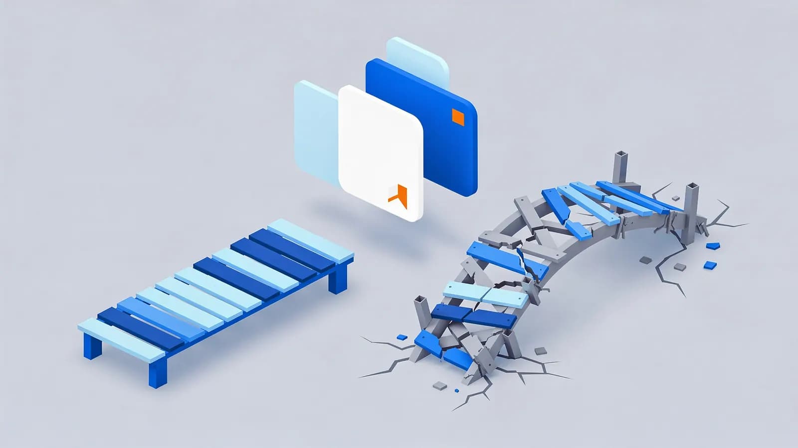 Three files above a stable path and a crumbling path, demonstrating the impact of an SEO-friendly URL.