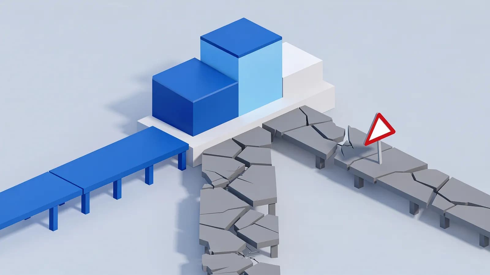 Three paths, smooth, cracked, and broken with a warning sign, represent white hat, grey hat, and black hat SEO.
