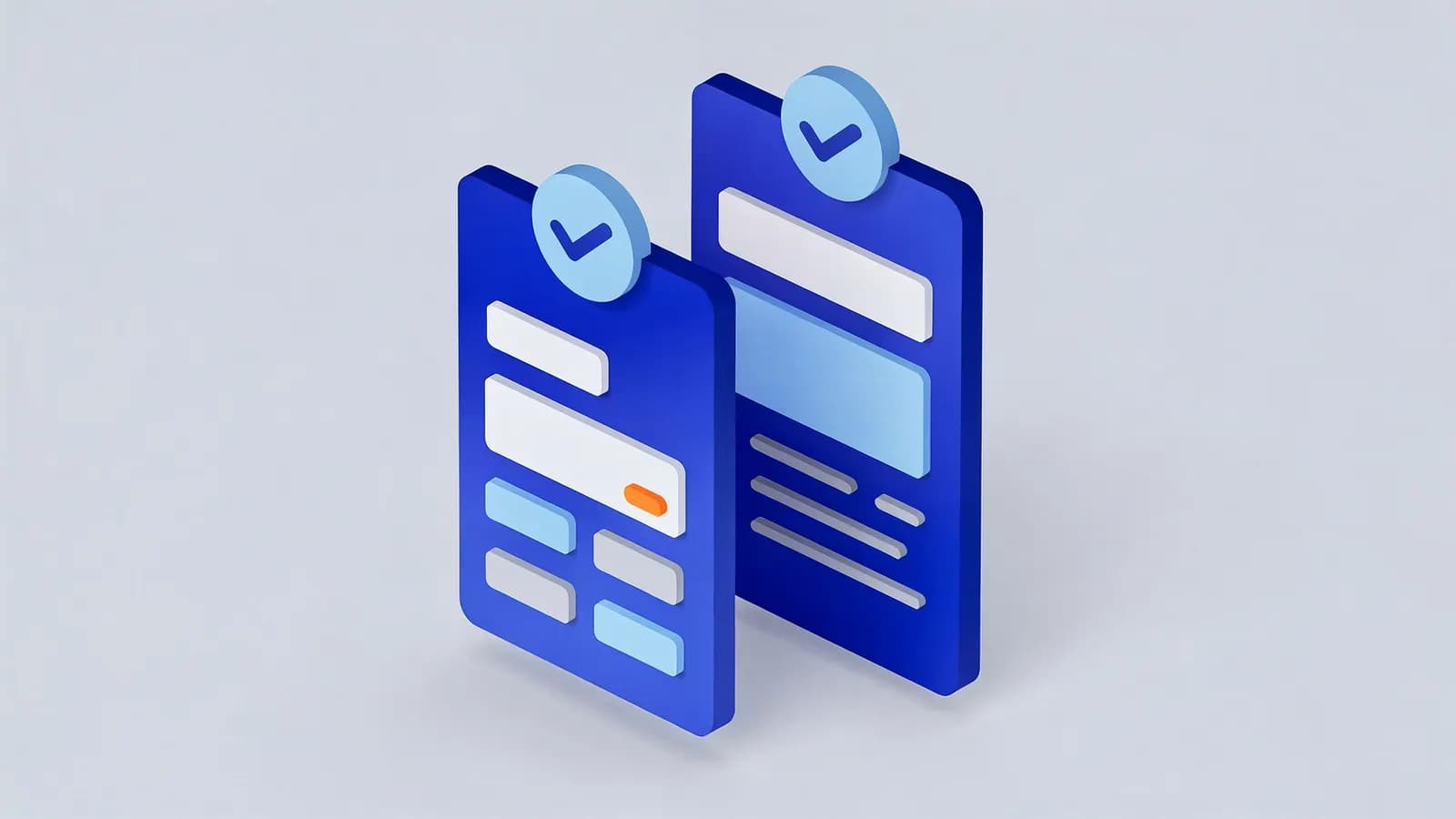 Two stylized forms, one with input fields and another with content blocks, both with checkmarks, relating to word count.